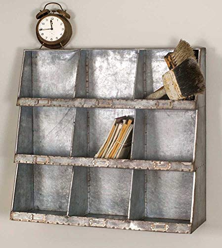 CTW Industral Style Vintage Farmhouse Country Rustic Galvanized Steel Wall Cubbies Shelves Bins