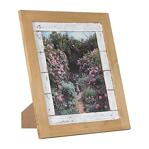 Foreside Home & Garden White Distressed Slatted 8x10 Inch Wood Decorative Picture Frame