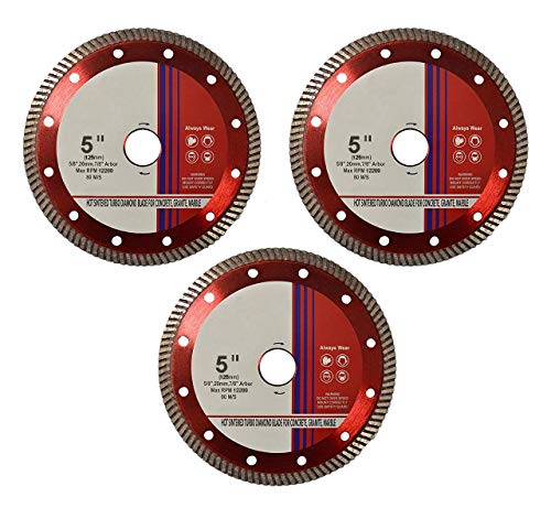 EZ Travel Distribution 3-Pack 5" Hot Pressed Diamond Saw Blade 12,200 RPM (5/8" Arbor with 7/8" Arbor Adapter)