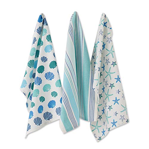 DII Design Fouta Kitchen Collection Tidal Stripe, Dishtowel Set, Beach Comber 3 Piece