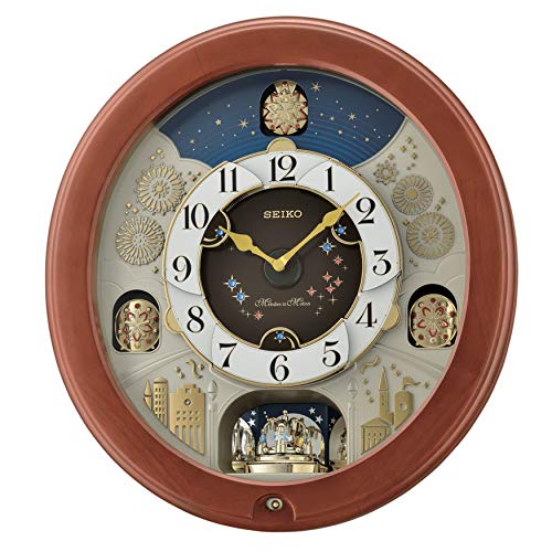 Seiko Bright Stary Night Melodies in Motion Wall Clock, Brown