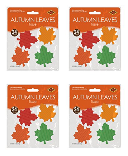 Beistle Tissue Autumn Leaves 5.75", Pack of 96, Fall Colors