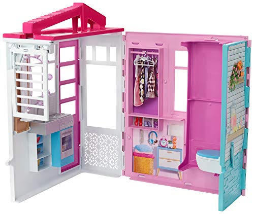 Mattel Barbie Dollhouse, Portable 1-Story Playset with Pool and Accessories, for 3 to 7 Year Olds