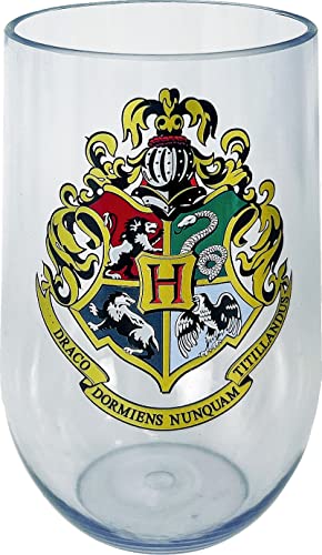 Spoontiques - Hogwarts Crest Acrylic Wine Cup - Acrylic Wine Tumbler ‚Äì Acrylic Stemless Wine Glass ‚Äì 16oz - 5 5/8‚Äù Tall