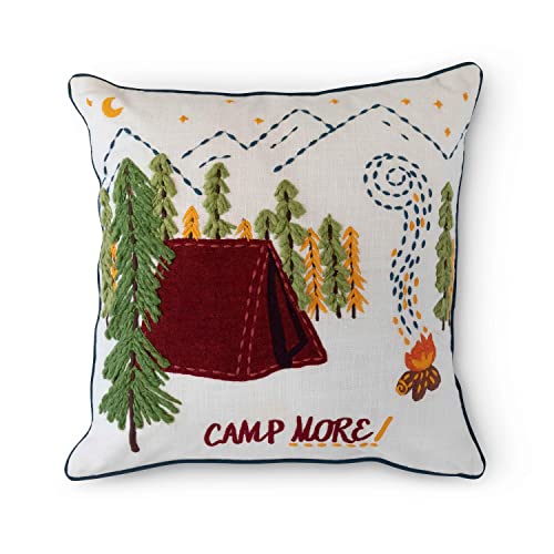 Park Hill Collection XXN20873 Campsite Appliqued Cotton Pillow, 18-inch Square