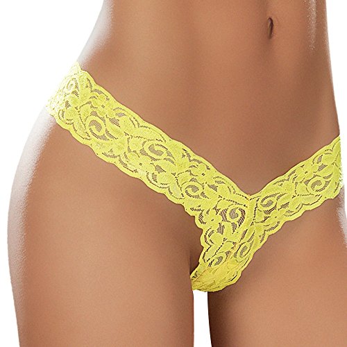 Mapale Sexy Lace Thong, L, Neon Yellow