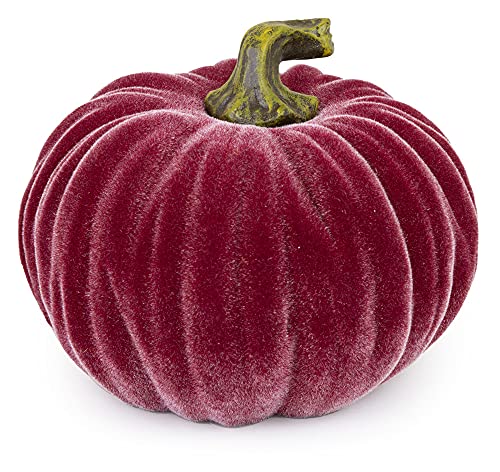 Boston International Decorative Tabletop Velvet Pumpkin, 4.5 x 3.5-Inches, Burgundy