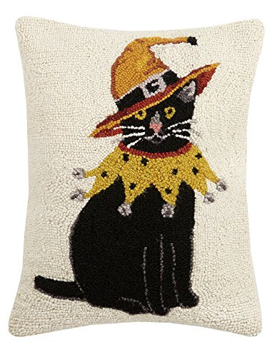 Peking Handicraft Mistletoe & Co. Black Cat with Witch Hat Hook Mary Lake Thompson, 14x18 Throw Pillow