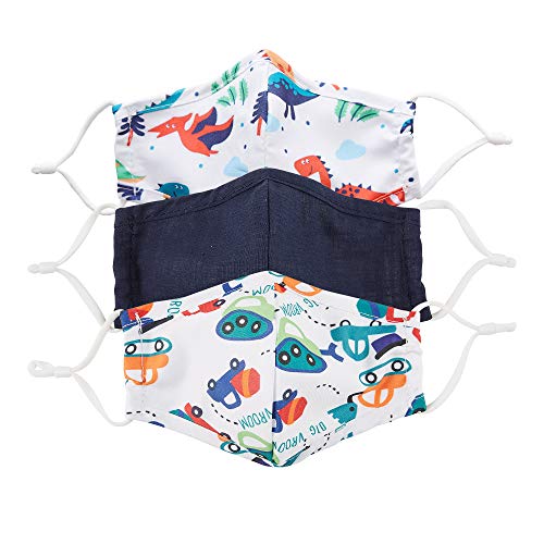 Bucky Child Fitted Face Mask 6.5x5" with Adjustable Ear Straps, Boys Printed, Set of 3