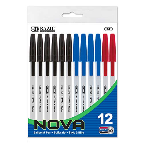 BAZIC Nova Assorted Color Stick Pen (12/Pack)