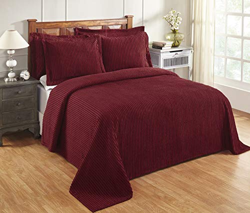Better Trends Jullian Collection is Super Soft and Light Weight in Bold Stripes Design 100% Cotton Tufted Unique Luxurious Machine Washable Tumble Dry, Twin Bedspread, Burgundy