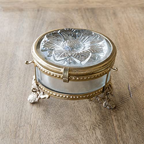 Park Hill Collection ECL80742 Embossed Glass Flower Box with Antique Brass Trim, 4.5-inch High