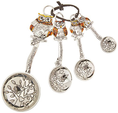 Ganz ER21863 4-Piece Set with Color, Owls Measuring Spoon, One Size, silver