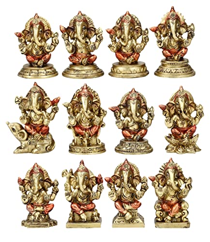 Pacific Trading Giftware Ganesha Figurine, Set of 12, 2.67-inch Height, Gold