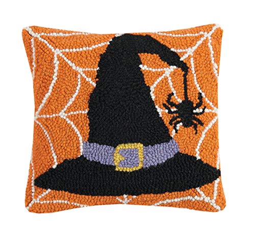 Peking Handicraft 31TG147C10SQ Witch Hat in Web Hook Pillow, 10-inch Square, Cotton and Wool