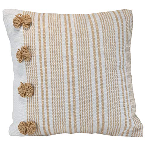 Foreside Home & Garden FIPL09264 Brown Decorative Striped Hand Woven 18x18 Outdoor Throw Pillow w/Pulled Yarn Bouquets