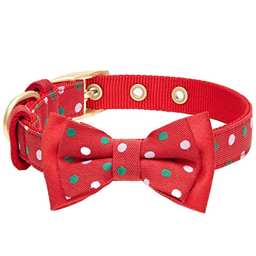 Blueberry Pet 4 Patterns Luxurious Christmas Festival Polka Dot Adjustable Dog Collar with Detachable Bowtie, Neck 13-16.5", for Medium Breed