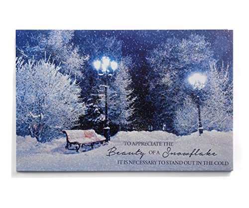 Giftcraft 683986 Christmas Snowy Bench LED Canvas Sign with Sentiment and Timer, 23.62-inch Length, MDF and Polyester