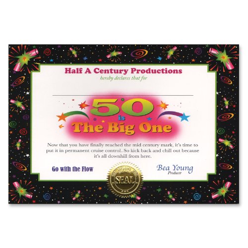 Beistle CG025 50th Birthday The Big One Personalize Certificate Greeting, Multicolor, 5" x 7"