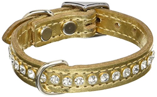 OmniPet Signature Leather Crystal and Leather Dog Collar, 12", Metallic Gold