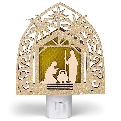 Roman 133684 Nativity Night Light Laser Cut led Bulb Swivel Plug, 5.7 inch, Multicolor