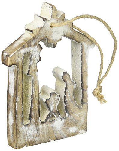 burton + BURTON 9728129 Whitewashed Holy Family Nativity Christmas Wooden Ornament, a Dozen, 9.25 inch Tall with Hanger