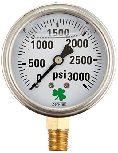 Zenport LPG3000 Zen-Tek Glycerin Liquid Filled Pressure Gauge, 3000 PSI