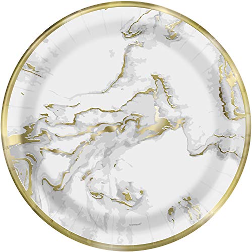 Unique Industries Gold Foil Marble Print Dinner Paper Plates (10 Pcs) - 1 Pack