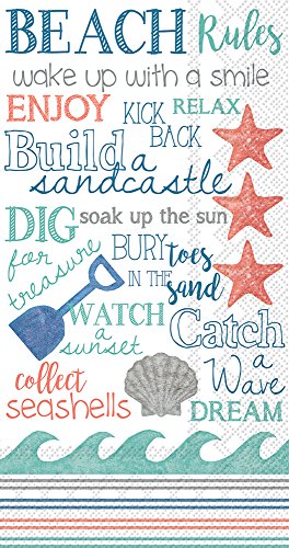 Boston International Celebrate the Home Beach-Themed 3-Ply Paper Guest/Buffet Napkins, Beach Rules, 16-Count