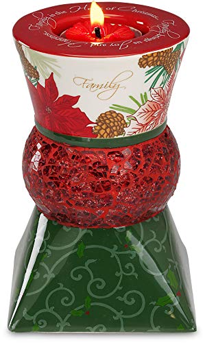 Up Words by Pavilion Holiday Tea Light Candle Holder, Family Sentiment, 5-1/2-Inch Tall, Includes Tea Light Candle