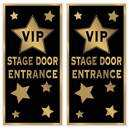 Beistle 2 Piece Plastic Indoor Outdoor VIP Stage Entrance Door Covers, Movie Theme Awards Night Party Decorations, 60" x 30", Black/Gold