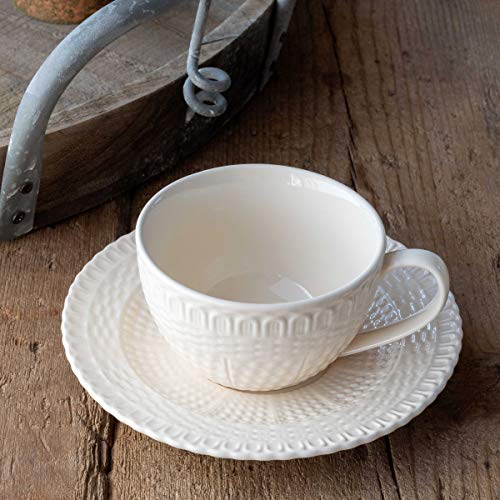 Park Hill Collection EAW90654 Creamware Basketweave Cup and Saucer, 6-inch Diameter