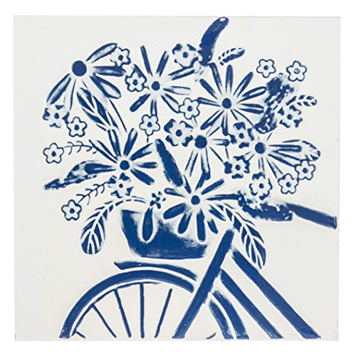 Ganz CG175193 Blue and White Embossed Daisies and Bike Enamel Wall Decor, 19-inch Height