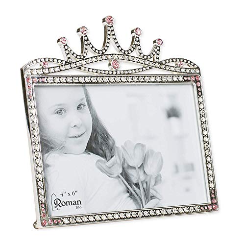 Roman Princess Crown Rhinestone Encrusted 6 x 5.5 inch Zinc Alloy Table Top Picture Frame