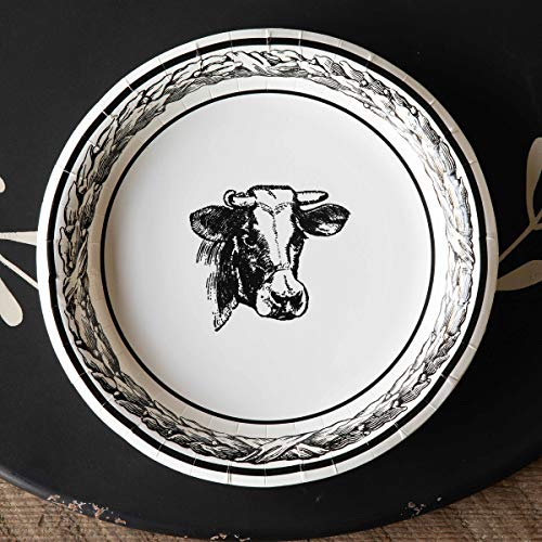 Park Hill Collection EAP91007 Black and White Paper Salad and Dessert Plates, Set of 8 (Cow, 10 inches Diameter)