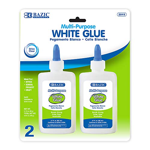BAZIC 2.7 Oz. (80mL) White Glue, Great for Wood Photo Books Pottery Crafting Decorating DIY Craft, for Office Students Teachers Art Projects Slime Making (2/Pack), 1-Pack