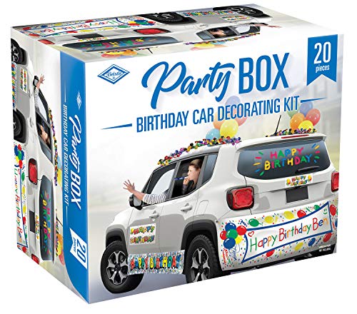 Beistle 20 Piece Assorted Complete All-in-One Happy Birthday Party Decorations Car Parade Kit, 6" - 25&