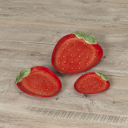 Gerson International Strawberry Plates, Ceramic, 10-inch Height, Set of 3