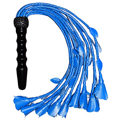 Universe Archery Bare Sutra Purple Rose Leather Flogger | Handmade Cowhide Leather Whips | 9 pcs of braided Tails 18.6" long | 7" long Beautiful & Shining Carved Solid Wooden Handle Loop to Hang | 25.6" Black & Purple