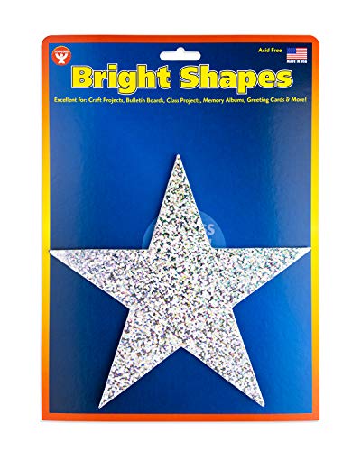 Hygloss Products Star Shape Cut-Outs Many Creative Uses - for Arts and Crafts - Sparkly Cardstock - 6 Inches Wide - 10 Pack, Silver Holographic