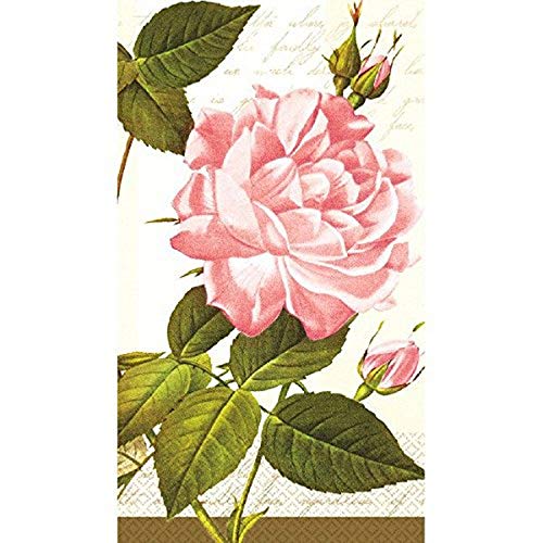 Amscan Vintage Rose Disposable 2 Ply Paper Guest Towels Tableware (16 Piece), 8" x 4.5", Pink/Cream