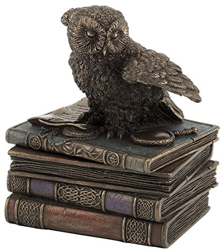 Unicorn Studio US 4.75 Inch Snow Owl Flap Wings on Books Trinket Box, Bronze Color