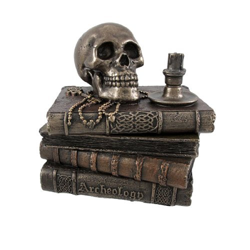 Unicorn Studio Veronese Bronze Wizard`s Study Books and Skull Trinket Stash Box