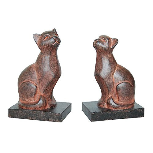 Comfy Hour Farmhouse Home Decor Collection 4" length 7" height Polyresin Set Of 2 Cats Bookends Art Bookend, 1 Pair, Brown Antique Effect
