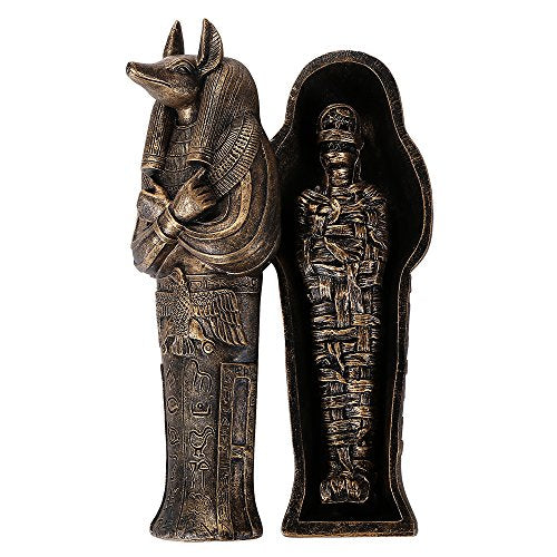 Pacific Trading Giftware Ancient Egyptian Artifact Collectible God of Underworld Anubis Sarcophagus Coffin w/Mummy Insert Figurine 5.5 Inch L