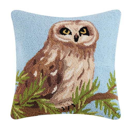 Peking Handicraft Owl Hook Pillow, Wool and Poly Velvet