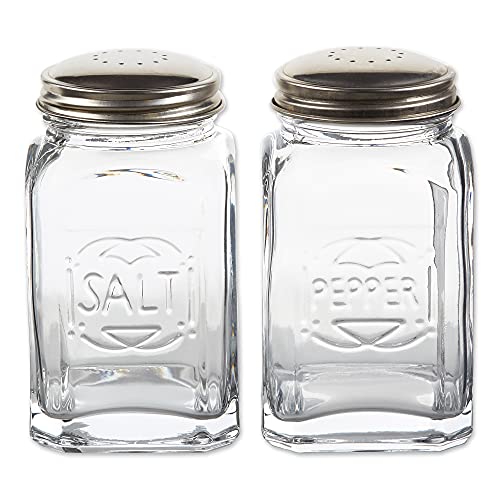 RSVP International Retro Glass Salt & Pepper Shaker | Stainless Steel Lids |, 8 oz, Clear