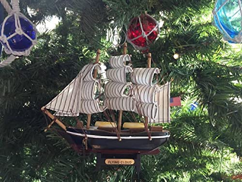 Handcrafted Nautical Decor Wooden Flying Cloud Model Ship Christmas Tree Ornament - Tree Decoration