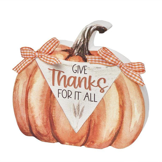 Blossom Bucket Give Thanks for It All Die-Cut Wooden Pumpkin Figurine