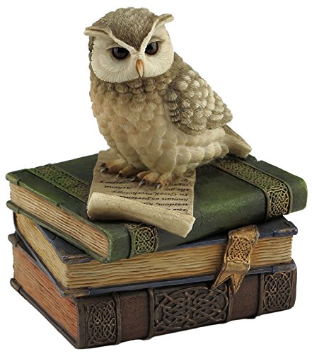 Unicorn Studio US 4.5 Inch Collared Scops Owl on Books Decorative Trinket Box, Brown